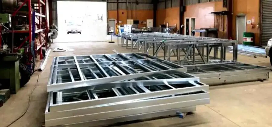 a group of Steel Framing structures in a warehouse